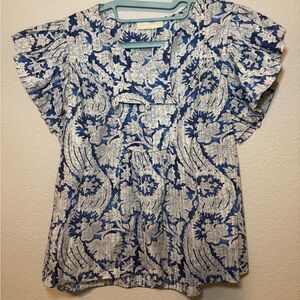 Ulla Johnson Indigo and Ivory Blouse